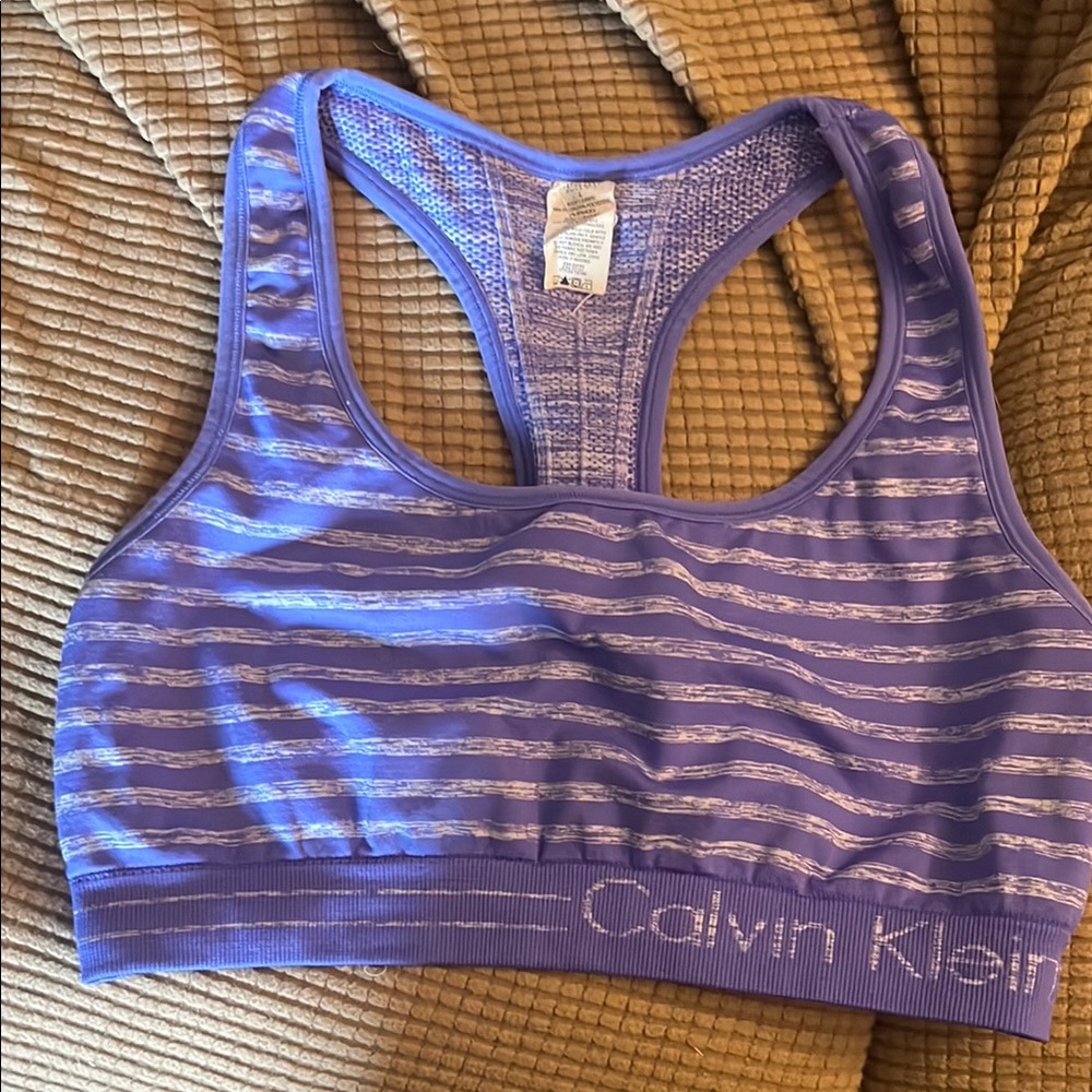 Calvin Klein Purple Striped Sports Bra